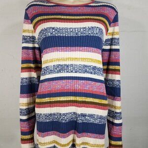 Sundance colorful striped ribbed lightweight sweater knit top ladies XXL 2XL